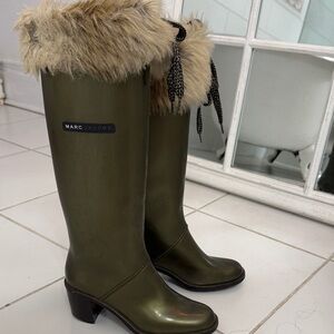 Marc Jacobs Khaki Fur-Trimmed Women's Boots